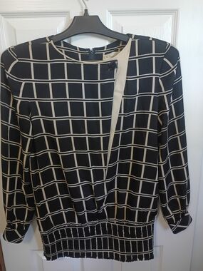 Richard Warren For Neiman Marcus Vintage Crew Neck Windowpane Blouse